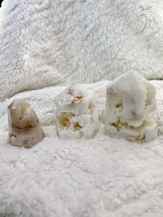 White Agate Geode Towers