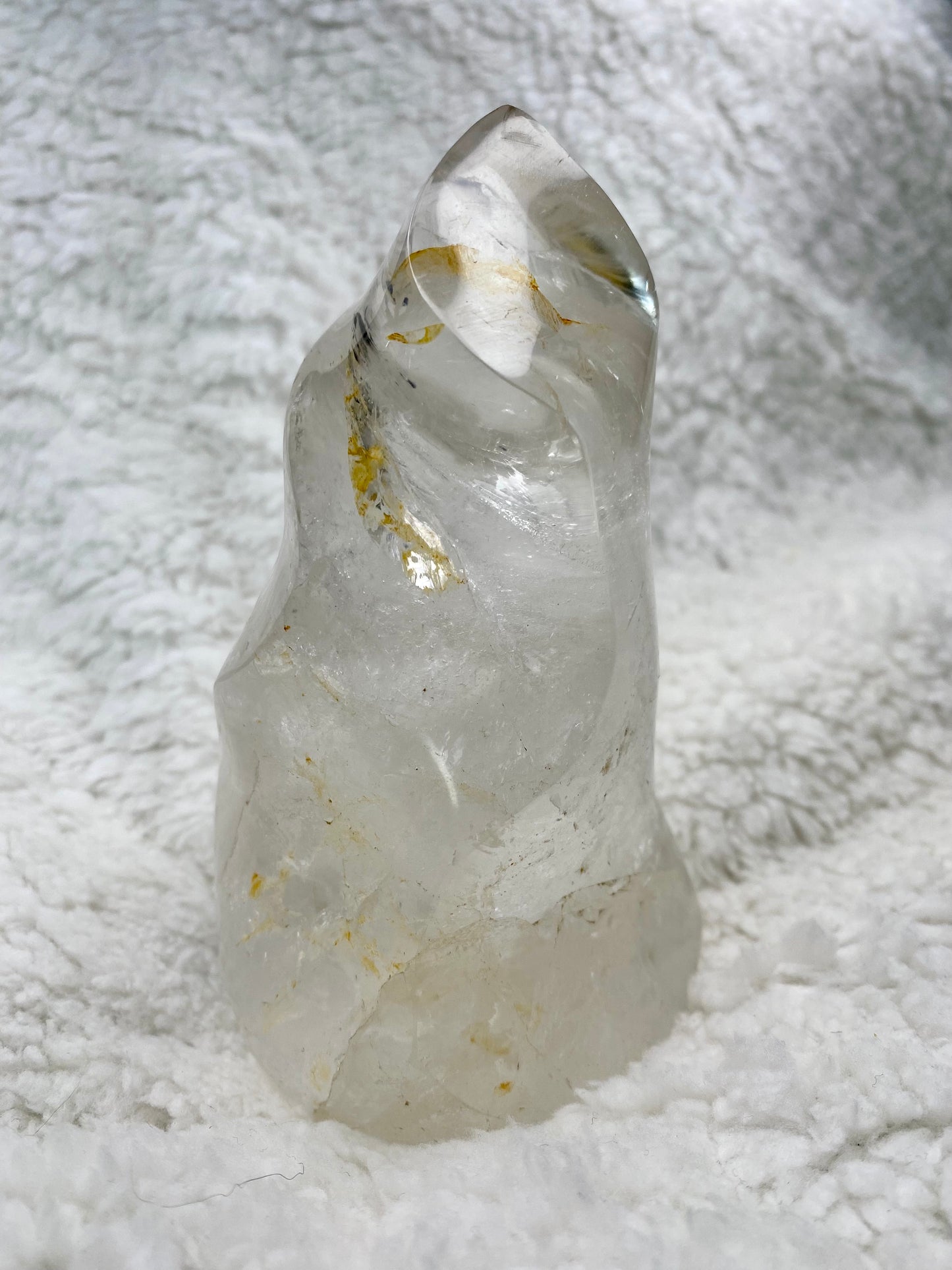 Clear Quartz Flame with Golden Healer Inclusions